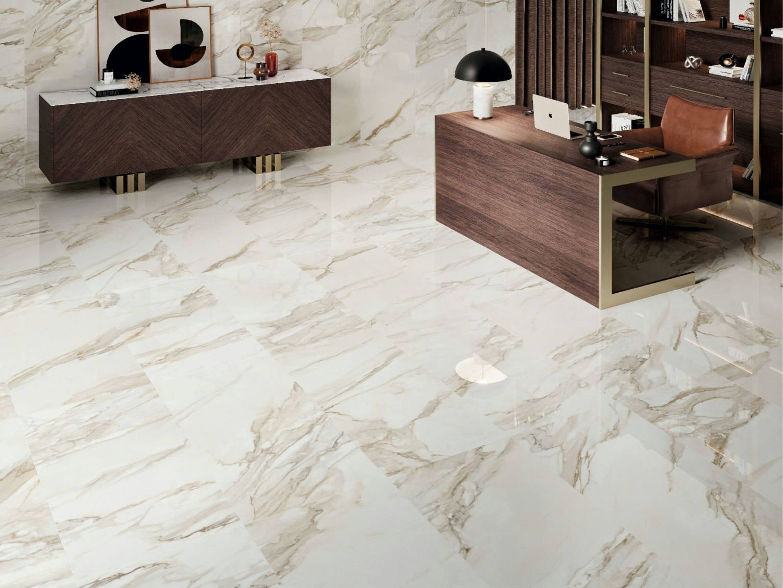 Golden Hill Marble Porcelain Tile in a finished installation