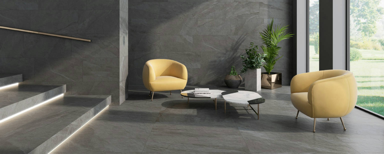 Halley Marble Porcelain Tile in a finished installation
