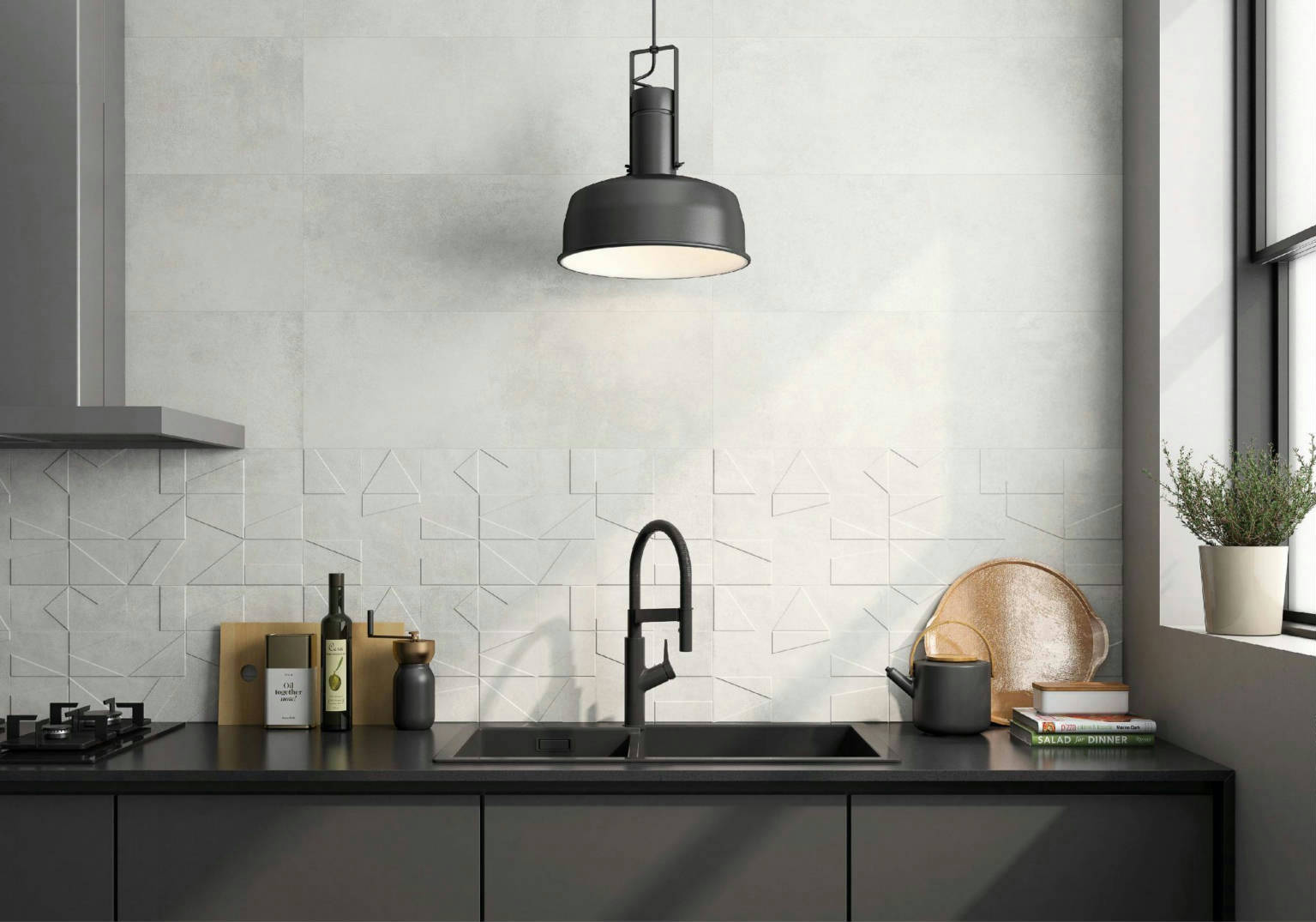 Madox Solid Color Porcelain Tile in a finished installation