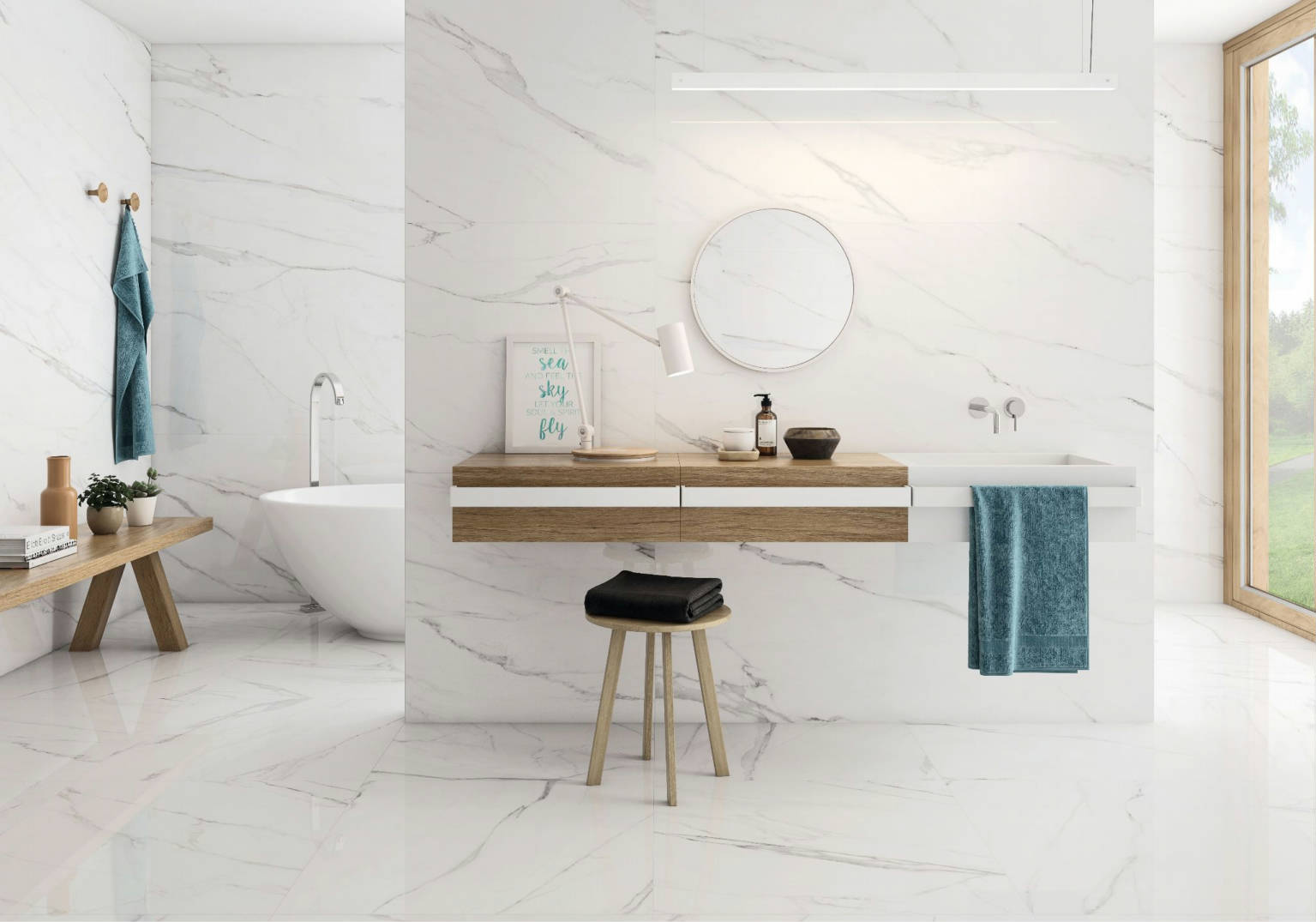 Naples Marble Porcelain Tile in a finished installation