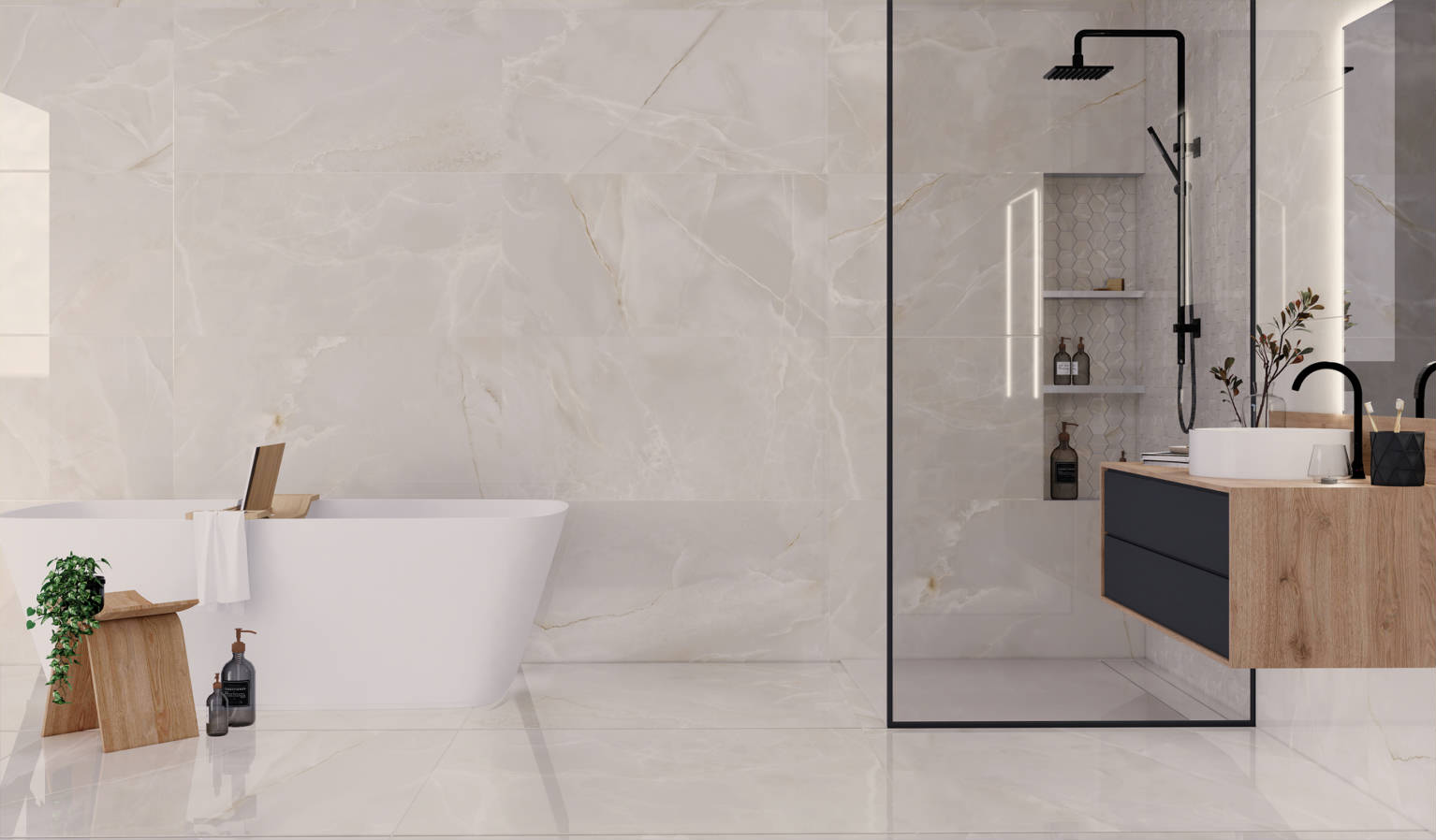 Nepal Marble Porcelain Tile in a finished installation