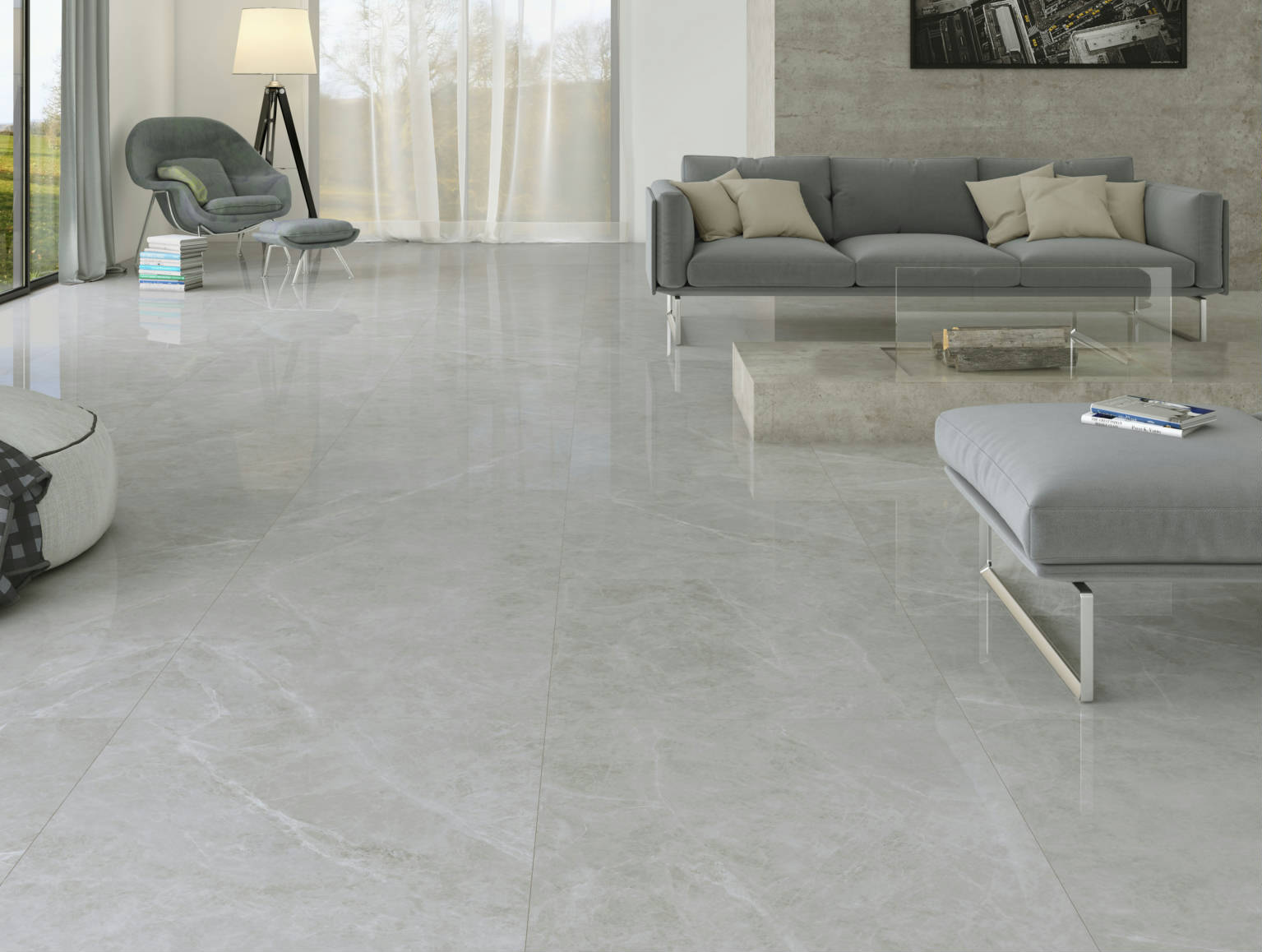 Crepuscolo Marble Porcelain Tile in a finished installation