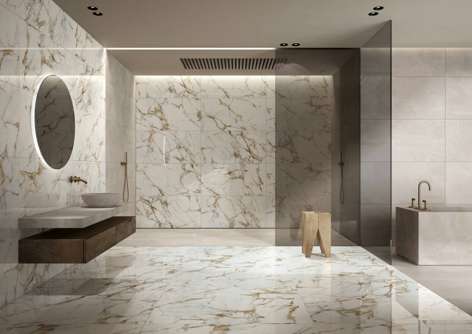 Logan Marble Porcelain Tile in a finished installation