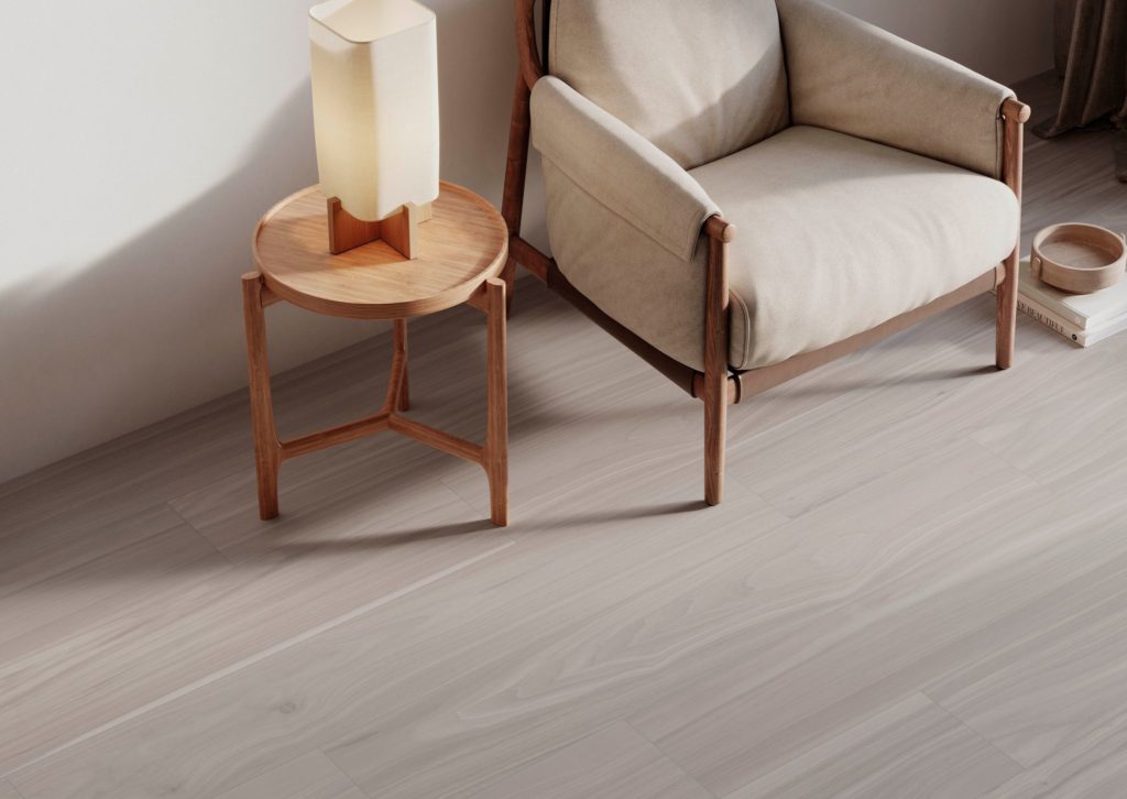 Nogal Wood Tile Porcelain Tile in a finished installation