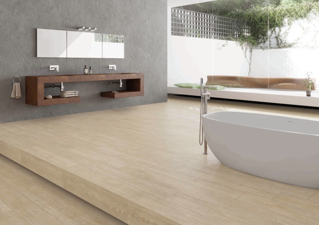 Larix Wood Tile Porcelain Tile in a finished installation