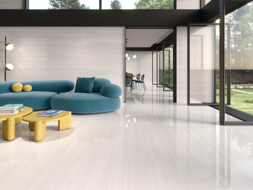 Odyssey Marble Porcelain Tile in a finished installation
