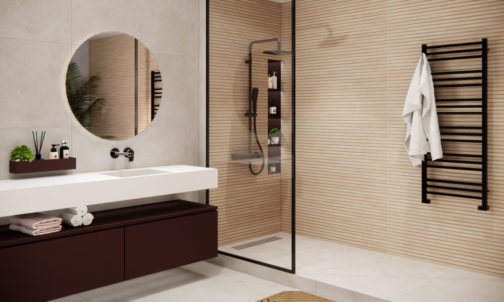 Slats Wood Tile Porcelain Tile in a finished installation