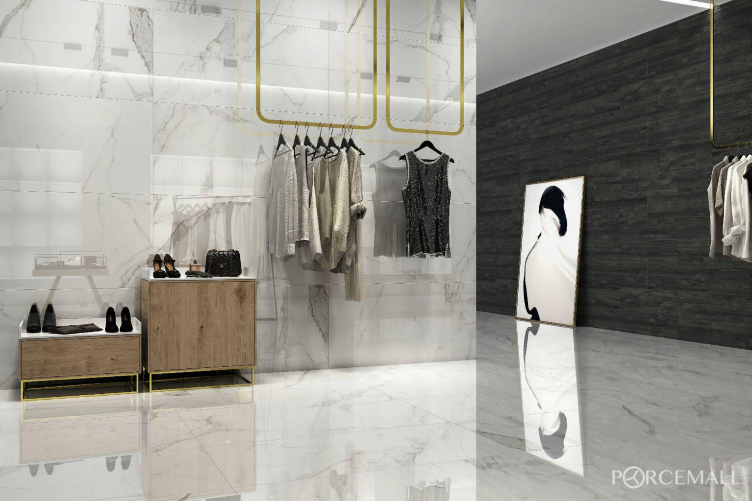 Calacatta Select Marble Porcelain Tile in a finished installation