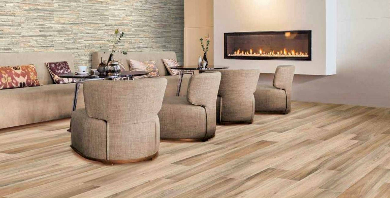 Jungle Wood Tile Porcelain Tile in a finished installation
