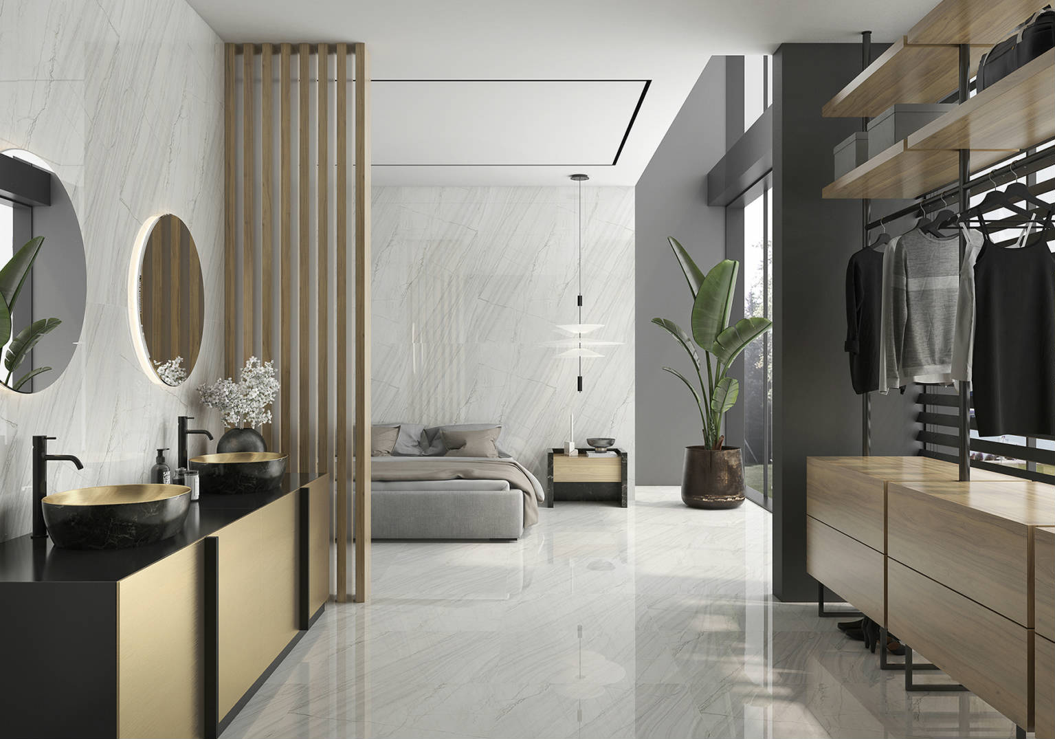 Line Marble Porcelain Tile in a finished installation