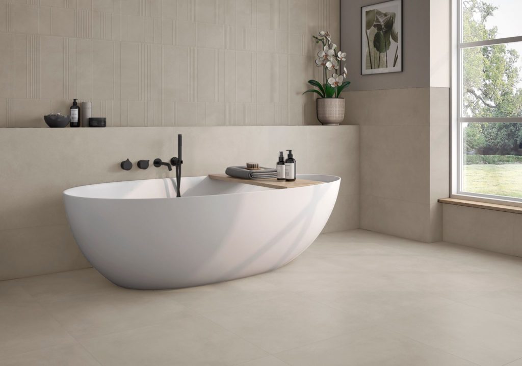 Niza Marble Porcelain Tile in a finished installation