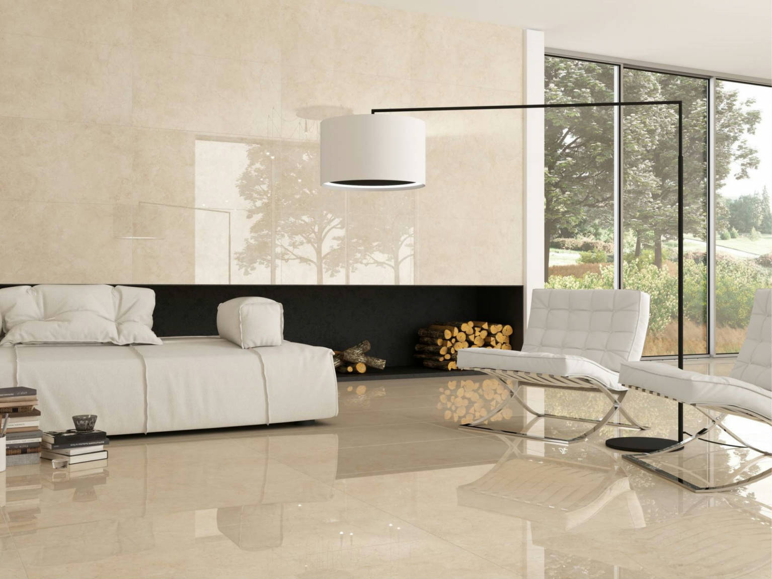 Pasadena Marble Porcelain Tile in a finished installation