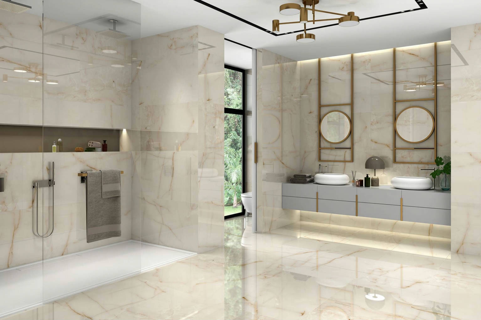 Aral Marble Porcelain Tile in a finished installation