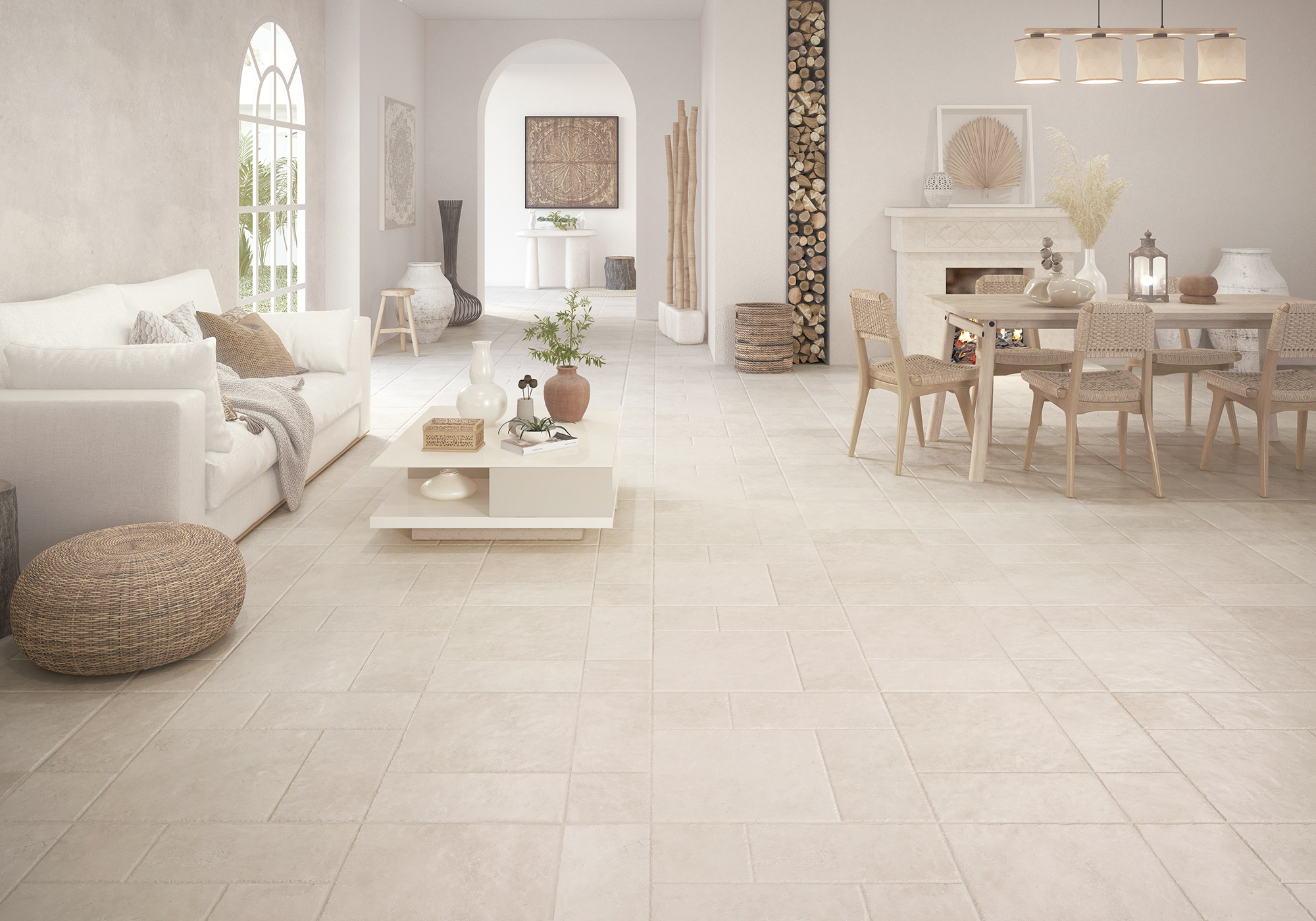 Balance Concrete Porcelain Tile in a finished installation