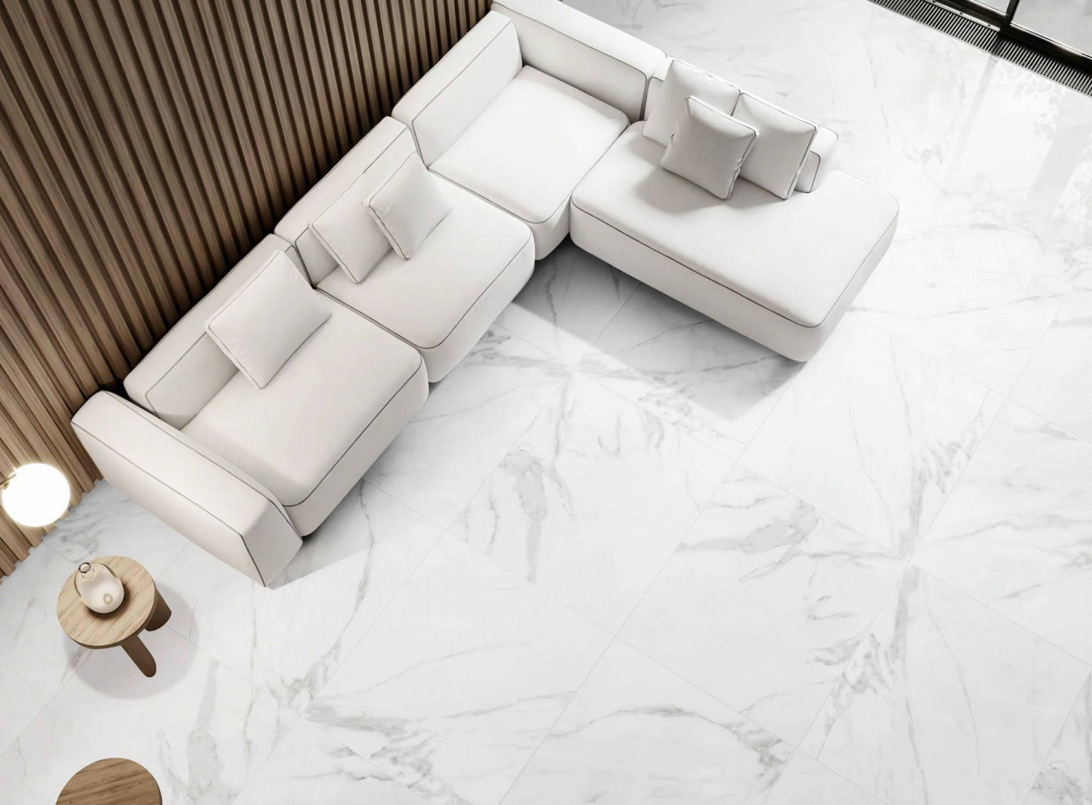 Aedea Marble Porcelain Tile in a finished installation